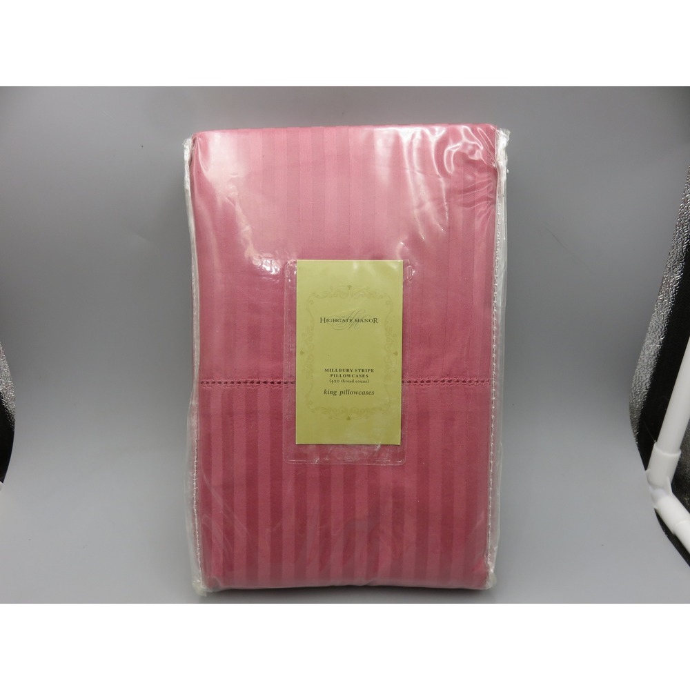 Highgate Manor Millbury Stripe King Pillowcases 420 TC 100% Cotton Pink New